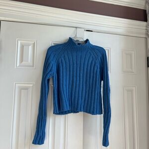 Women's Blue Ribbed Sweater